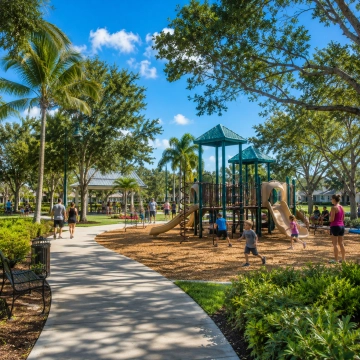 Tree-lined community park and playground in South Fort Myers