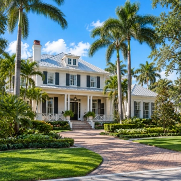 Elegant single-family home with palm trees and tropical landscaping in the McGregor area of Fort Myers