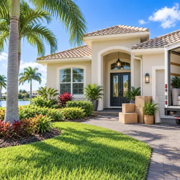 Vivienda en el suroeste de Florida con cajas de mudanza durante una reubicación